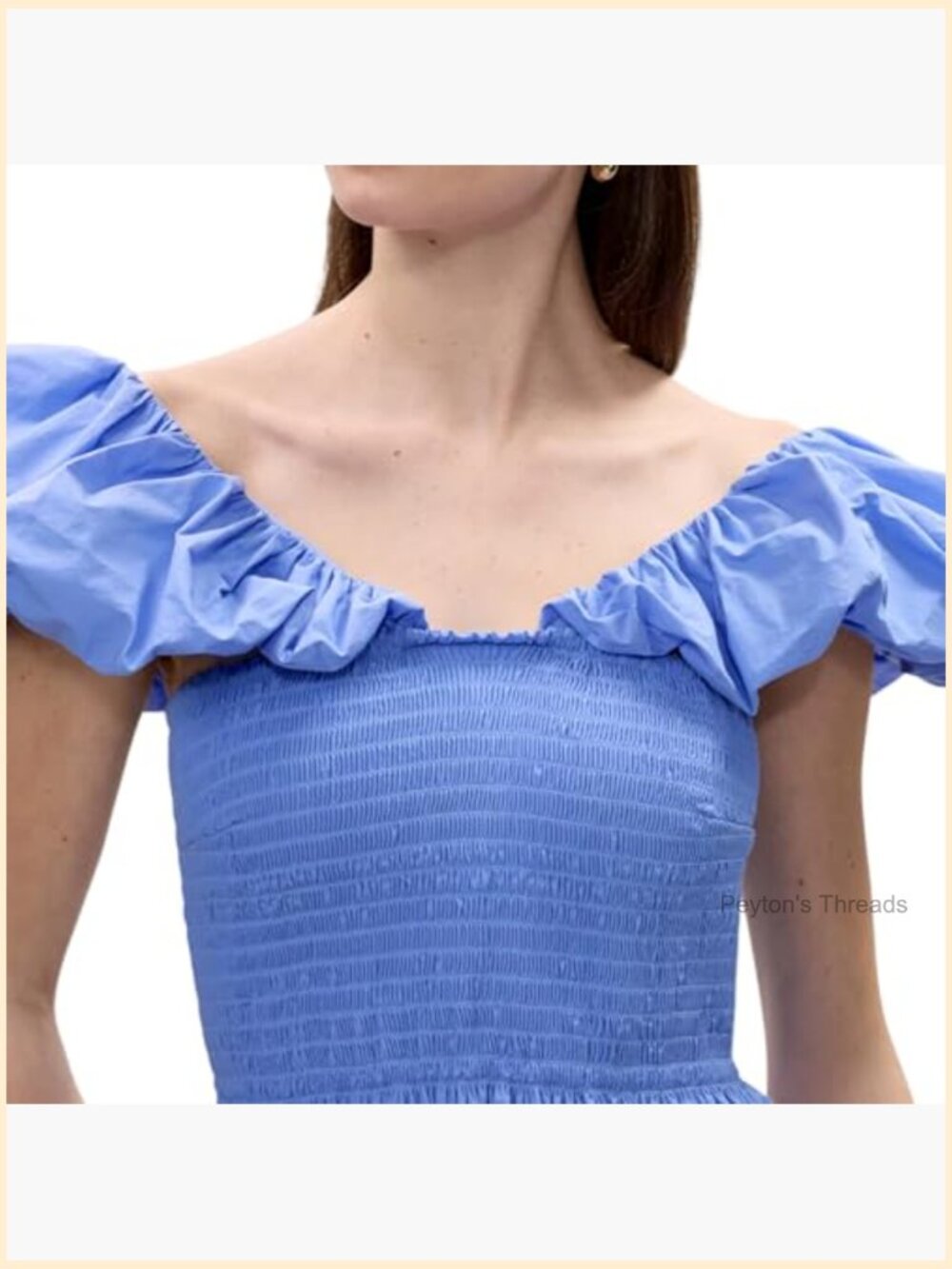 Puff Sleeve Smocked Bodice Midi Dress Cotton Poplin - Picture 4 of 7